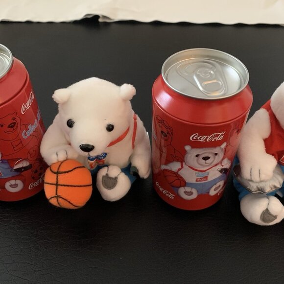 Set of 6 Coca-Cola Athens Olympics 2004 Bean Bag Plush Polar Bears in Coke Cans - Picture 6 of 14